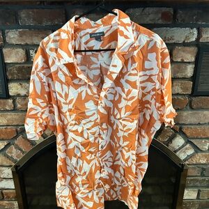Eddie Bauer Men's Orange Leaf Print Shirt